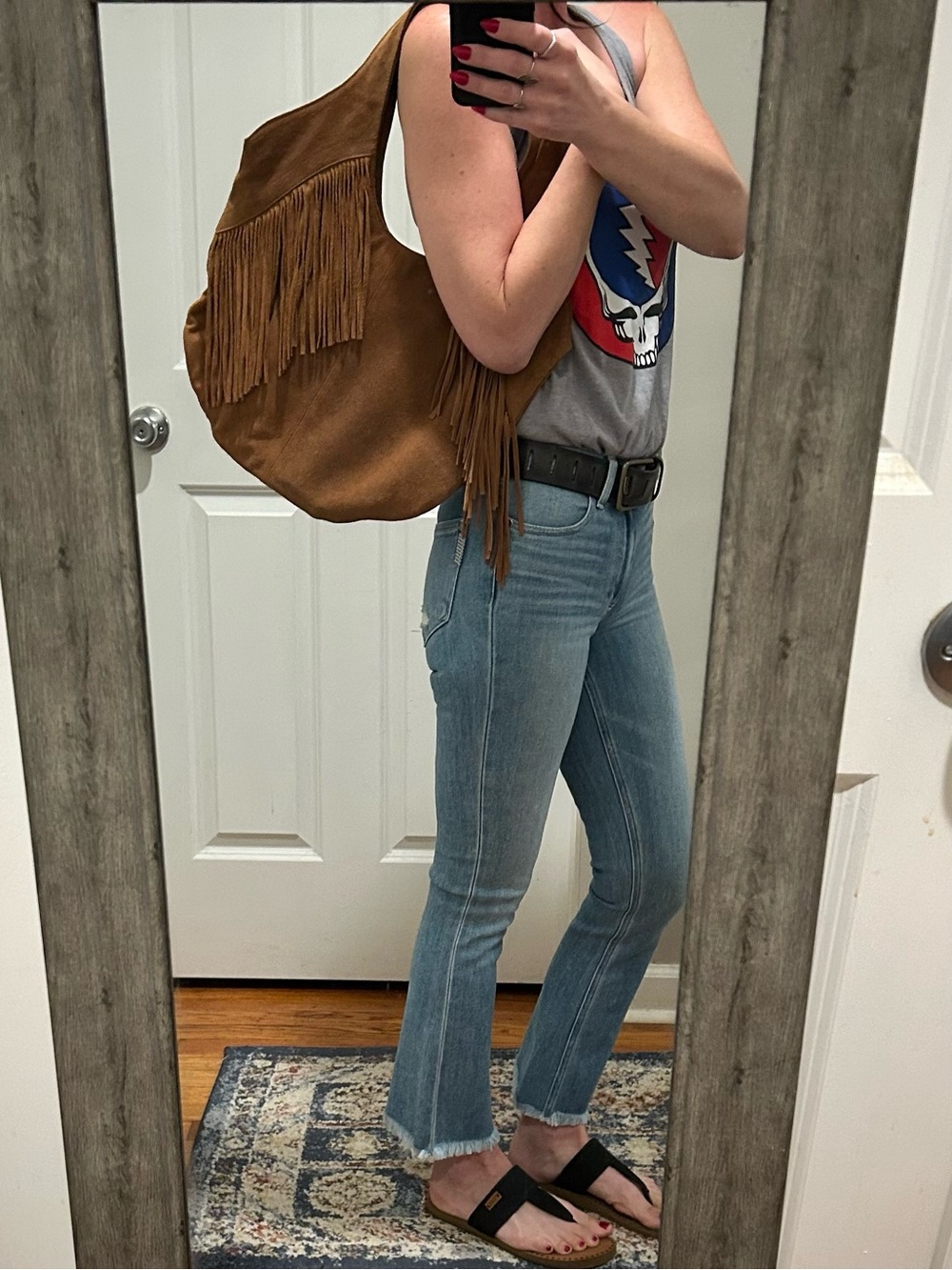 🍀Lucky Brand Nyra Suede Leather Fringe Tote Shoulder Bag in Rust Brown - Picture 4 of 16